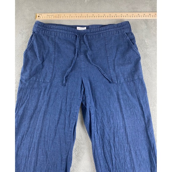 Liz Claiborne Womens Blue Linen Blend Wide Leg Crop Pants Sz M Drawstring Waist - Picture 4 of 11
